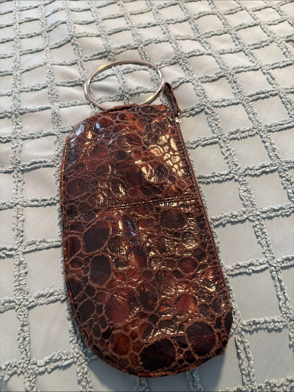 Brown Croc Embossed bracelet clutch/wristlet